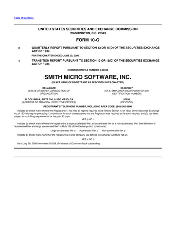 Miniature Smith Micro Software
 10-Q Rapport trimestriel  