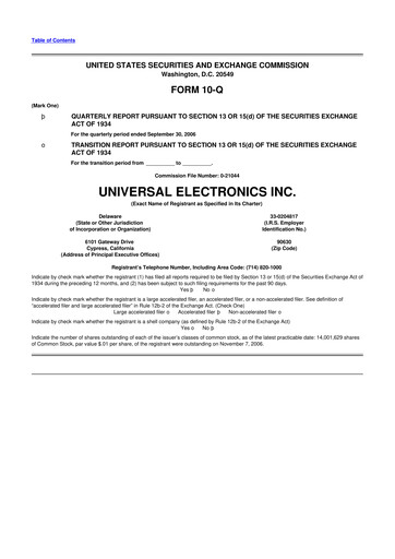 Miniature Universal Electronics 10-Q Rapport trimestriel  