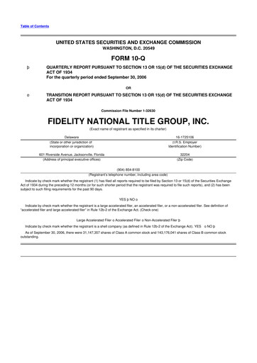 Thumbnail Fidelity National Financial
 10-Q Quarterly Report FY 