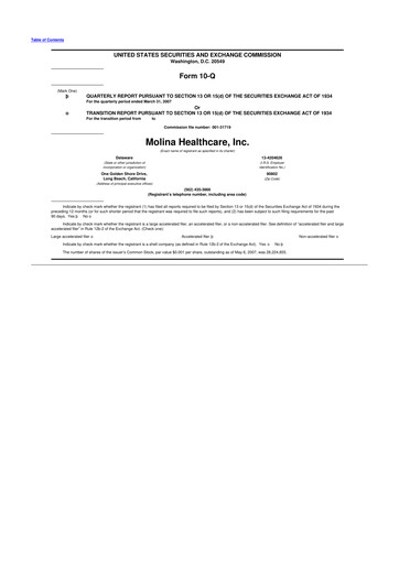 Thumbnail Molina Healthcare
 10-Q Quarterly Report FY 
