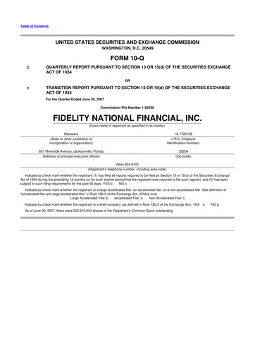 Thumbnail Fidelity National Financial
 10-Q Quarterly Report FY 
