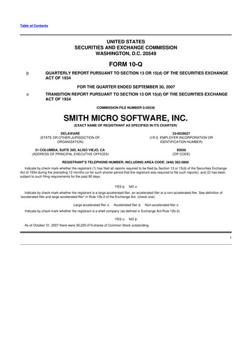 Miniature Smith Micro Software
 10-Q Rapport trimestriel  