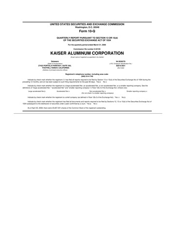 Thumbnail Kaiser Aluminum
 10-Q Quarterly Report FY 