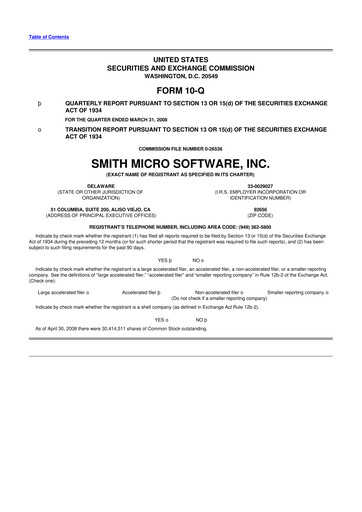 Miniature Smith Micro Software
 10-Q Rapport trimestriel  