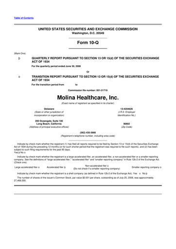 Thumbnail Molina Healthcare
 10-Q Quarterly Report FY 