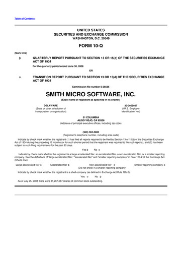 Miniature Smith Micro Software
 10-Q Rapport trimestriel  