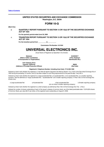 Miniature Universal Electronics 10-Q Rapport trimestriel  