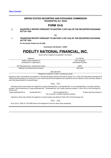 Thumbnail Fidelity National Financial
 10-Q Quarterly Report FY 