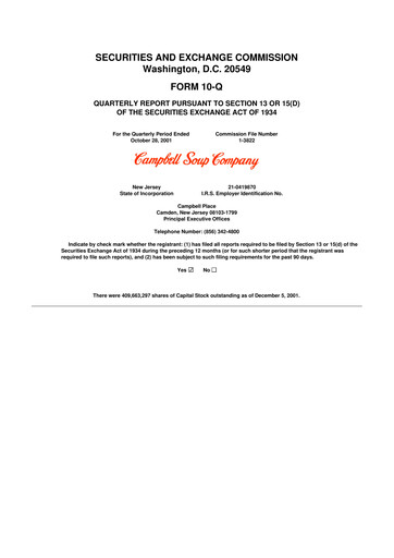 Thumbnail 
Campbell's 10-Q Quarterly Report FY 