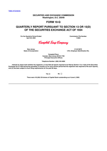 Thumbnail 
Campbell's 10-Q Quarterly Report FY 