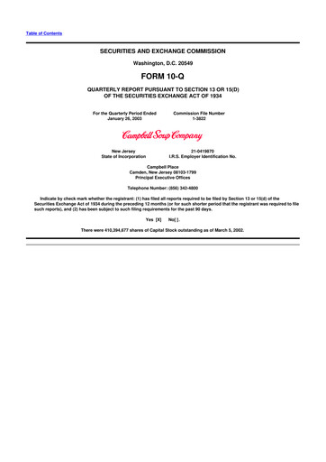 Thumbnail 
Campbell's 10-Q Quarterly Report FY 