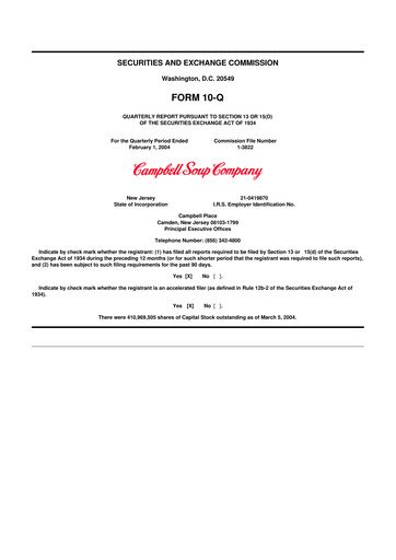 Thumbnail 
Campbell's 10-Q Quarterly Report FY 