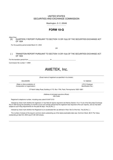 Thumbnail Ametek 10-Q Quarterly Report FY 