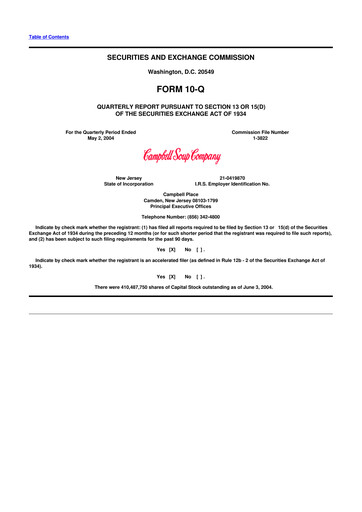 Thumbnail 
Campbell's 10-Q Quarterly Report FY 