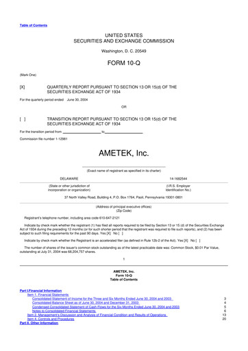 Thumbnail Ametek 10-Q Quarterly Report FY 