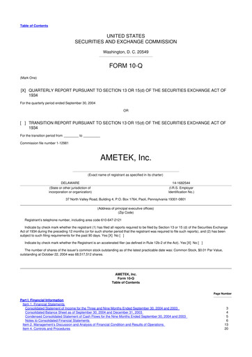 Thumbnail Ametek 10-Q Quarterly Report FY 