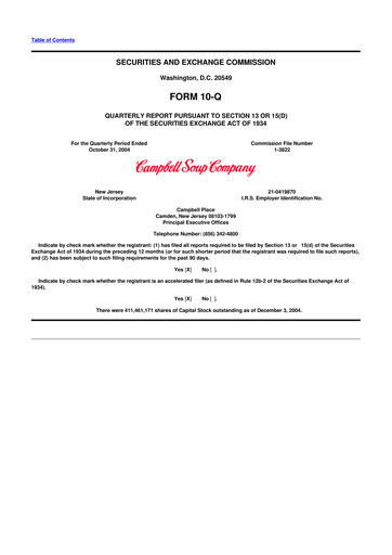 Thumbnail 
Campbell's 10-Q Quarterly Report FY 