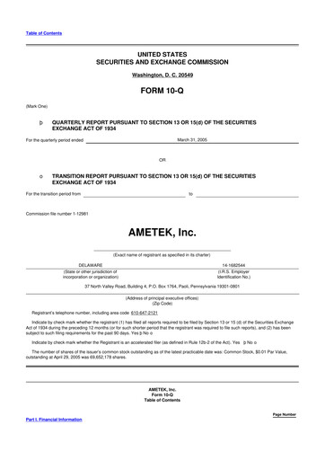 Thumbnail Ametek 10-Q Quarterly Report FY 