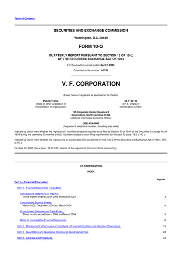 Thumbnail VF Corporation 10-Q Quarterly Report FY 