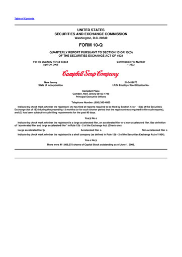 Thumbnail 
Campbell's 10-Q Quarterly Report FY 