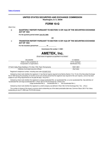 Thumbnail Ametek 10-Q Quarterly Report FY 