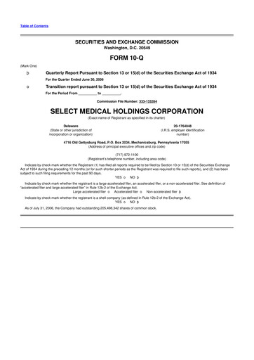 Miniature Select Medical Holdings 10-Q Rapport trimestriel  