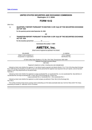 Thumbnail Ametek 10-Q Quarterly Report FY 