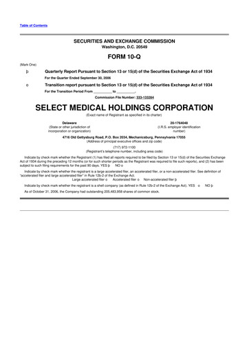 Miniature Select Medical Holdings 10-Q Rapport trimestriel  