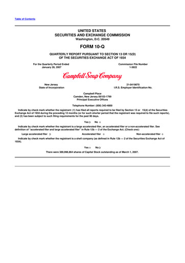 Thumbnail 
Campbell's 10-Q Quarterly Report FY 