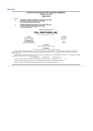 Thumbnail Toll Brothers
 10-Q Quarterly Report FY 