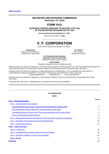 Thumbnail VF Corporation 10-Q Quarterly Report FY 