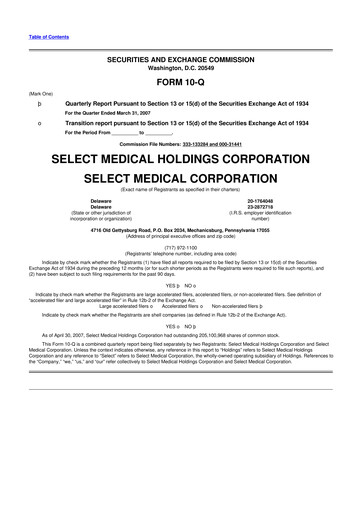 Miniature Select Medical Holdings 10-Q Rapport trimestriel  