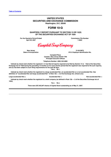 Thumbnail 
Campbell's 10-Q Quarterly Report FY 