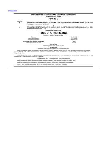 Thumbnail Toll Brothers
 10-Q Quarterly Report FY 