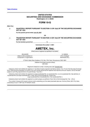 Thumbnail Ametek 10-Q Quarterly Report FY 