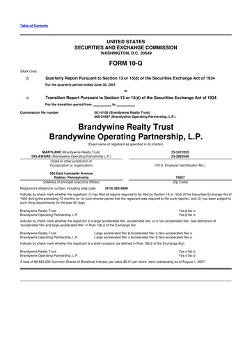 Thumbnail Brandywine Realty Trust
 10-Q Quarterly Report FY 