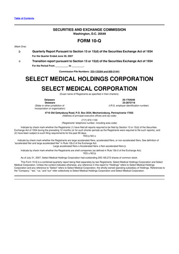 Miniature Select Medical Holdings 10-Q Rapport trimestriel  