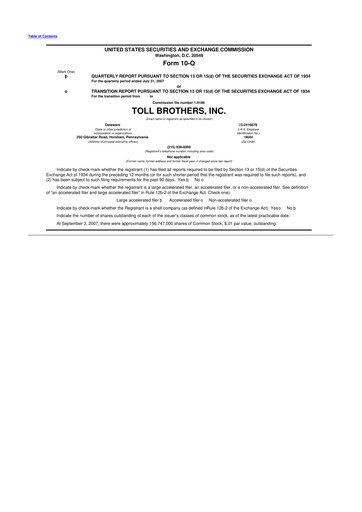 Thumbnail Toll Brothers
 10-Q Quarterly Report FY 