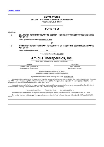 Thumbnail Amicus Therapeutics
 10-Q Quarterly Report FY 