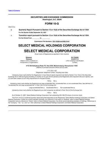 Miniature Select Medical Holdings 10-Q Rapport trimestriel  