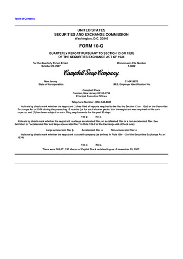 Thumbnail 
Campbell's 10-Q Quarterly Report FY 