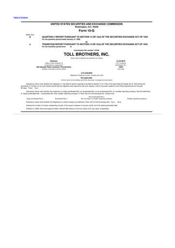 Thumbnail Toll Brothers
 10-Q Quarterly Report FY 