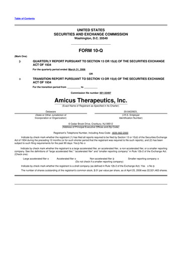 Thumbnail Amicus Therapeutics
 10-Q Quarterly Report FY 