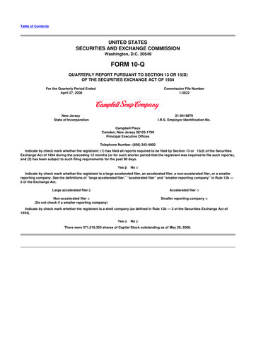 Thumbnail 
Campbell's 10-Q Quarterly Report FY 