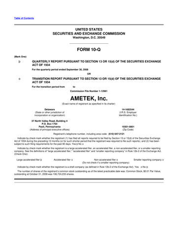 Thumbnail Ametek 10-Q Quarterly Report FY 