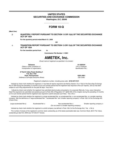 Thumbnail Ametek 10-Q Quarterly Report FY 