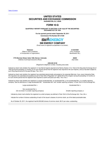 Thumbnail SM Energy
 10-Q Quarterly Report FY2011 