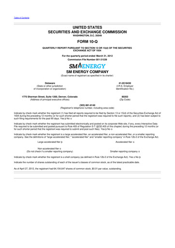 Thumbnail SM Energy
 10-Q Quarterly Report FY2012 