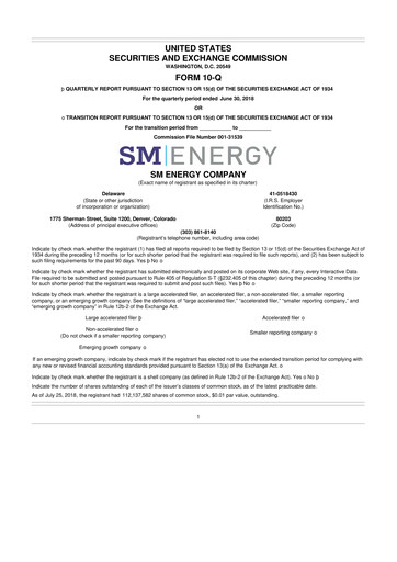 Thumbnail SM Energy
 10-Q Quarterly Report FY2018 