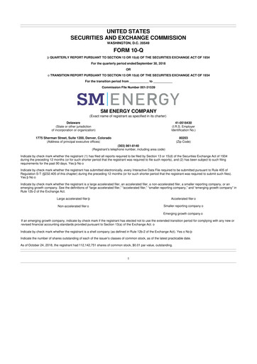 Thumbnail SM Energy
 10-Q Quarterly Report FY2018 